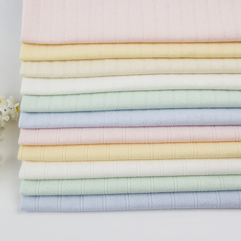 Z119 Double jacquard knitted fabric cotton vertical bar hollowed-out mesh knitted fabric baby fabric