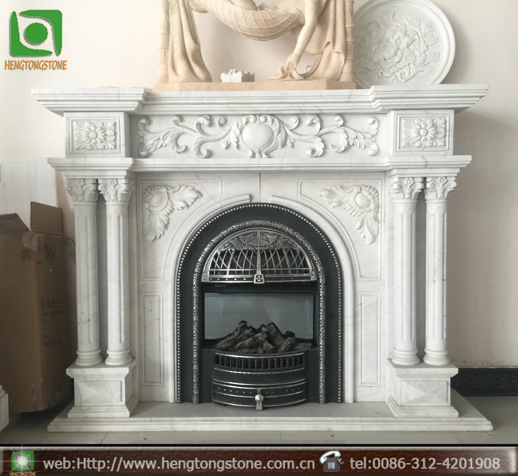 Wholesale Home Decorative European Style White Marble Column Engraving Fireplace Surround