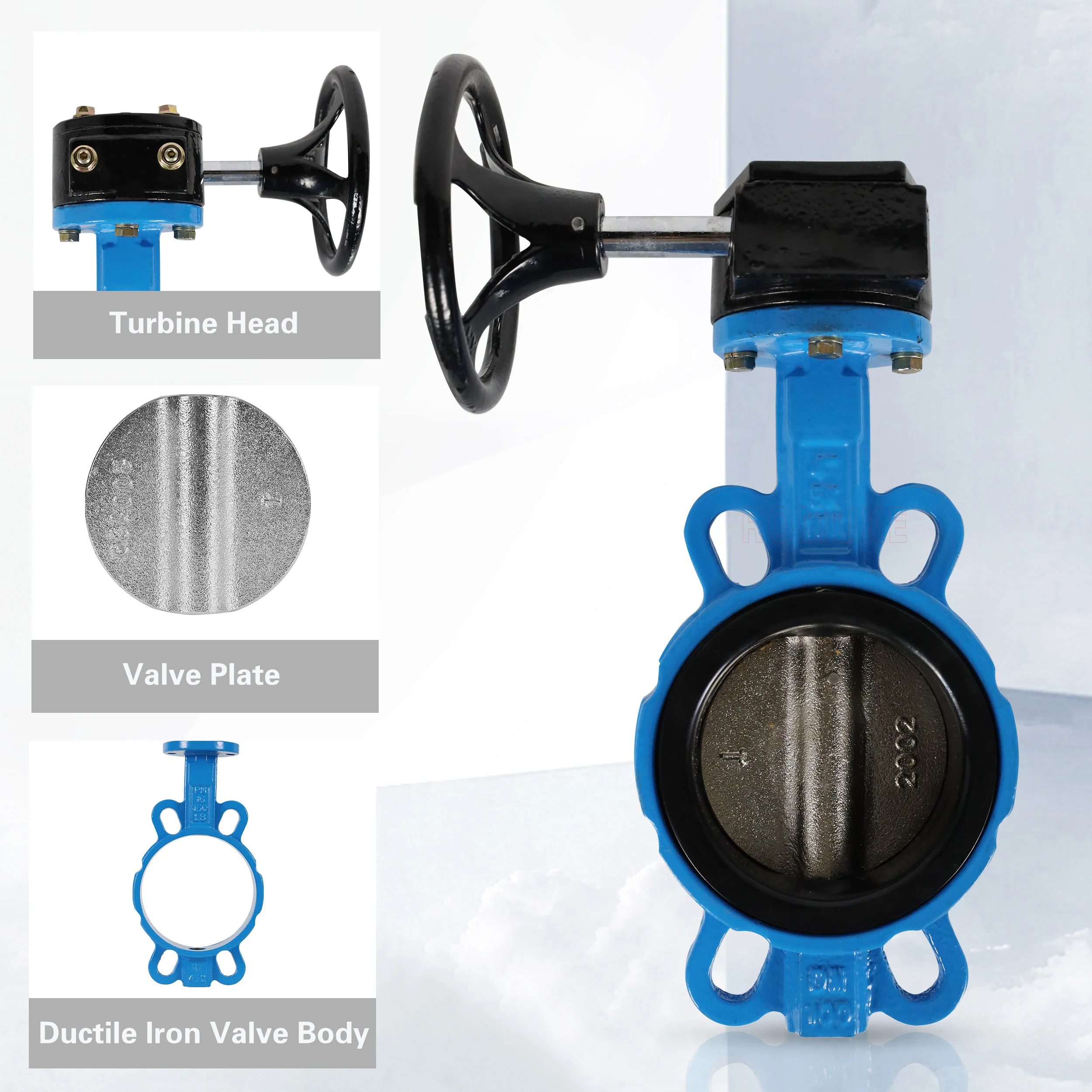 D371X-16Q Turbine Butterfly Valve Ductile Iron Worm Gear Wafer Soft Seal Butterfly Valve DN50100150200