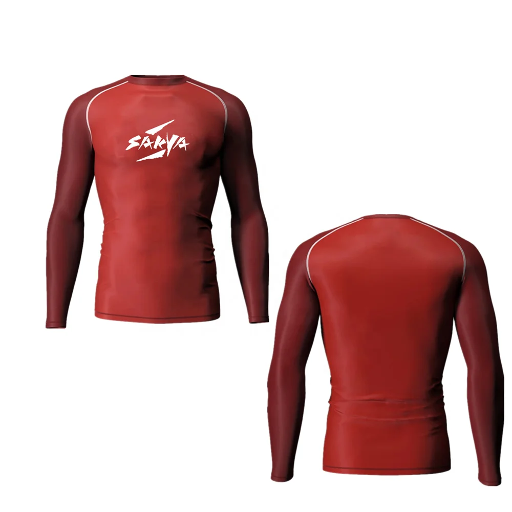 Brazilian Jiu Jitsu Mens Mma Long Sleeves Red Rashguards Custom Sex Swim Sublimation Rash Guard