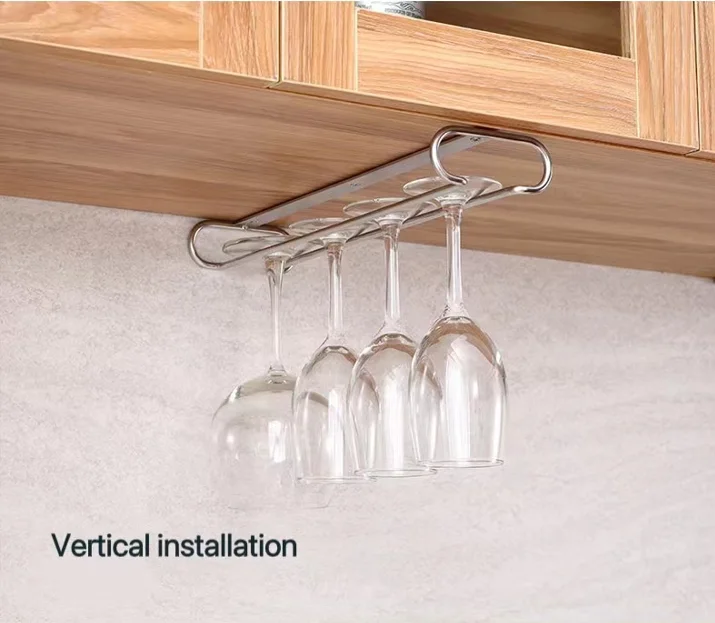 OEM/ODM Under Cabinet Display Hanging Shelf Stemware Racks Bar Metal Wine Glass Holder stainless steel Goblet Rack