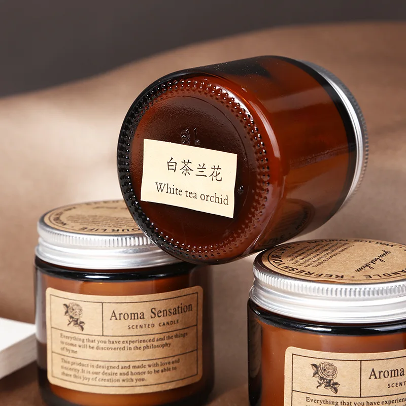 Custom Brown Glass Cups With Lid Aromatherapy Candles Wholesale Home Decor Smokeless Plant Wax Scented Candle