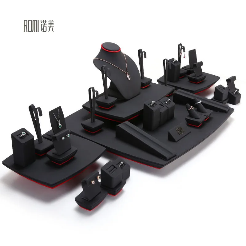 New Standing Jewelry Display Set Luxury Showcase Tray Black Display Jewelry Necklace Display