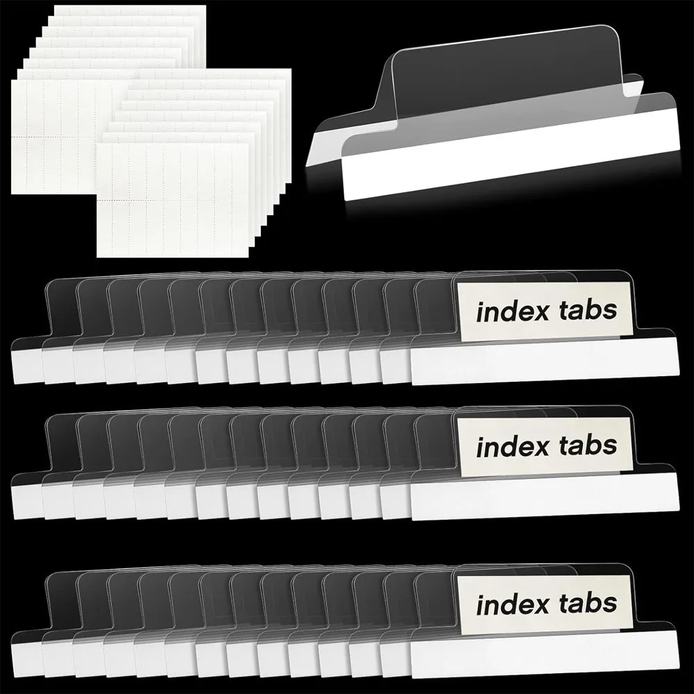 Clear Sticky Tab Plastic File Folder Tabs Insertable Self Adhesive Index Tabs with Printable Inserts for Notebooks