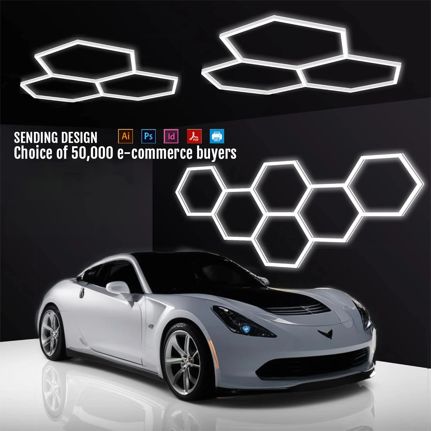 Hexagon Lights Large Led Barbershop Light Pc Materials 110v-240v 7000k Super Bright Ip55 for Garage