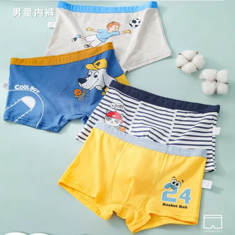 4PCS/Lot Boys Cotton Panties Children Shorts Underwear Baby Kids Elastic Waist Boxers Teenagers Cartoon Underpants