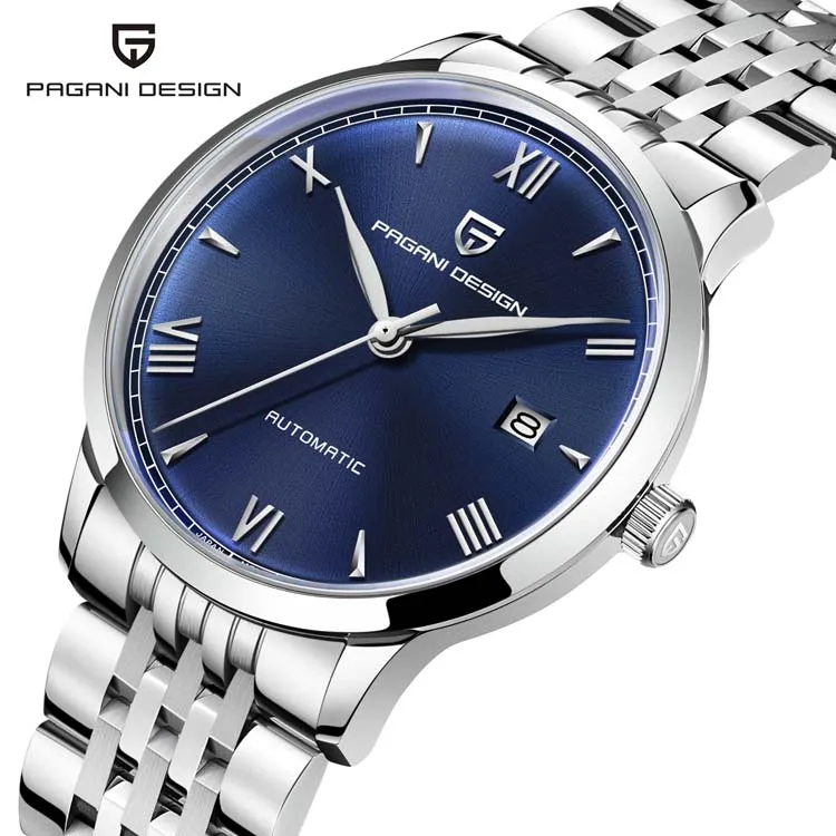 Pagani design 1759 classic Simple men mechanical watch Luxe Stainless steel band water proof calender iced out  business watch