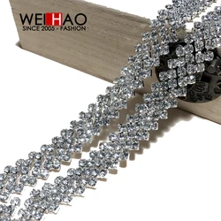 Silver color crystal chains wedding bridal sash belt trimmings for dresses  Jewelry crystal lace tape for garment and bag.