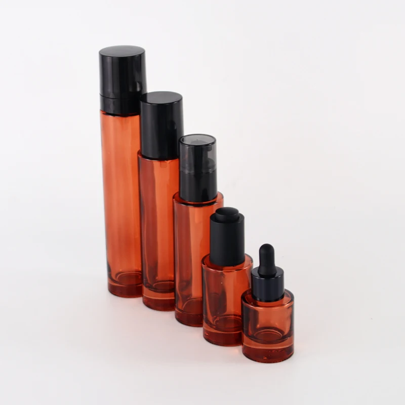 2022 luxury cosmetic packaging set thick bottom glass pump bottle and cream jar glass unique dropper bottle