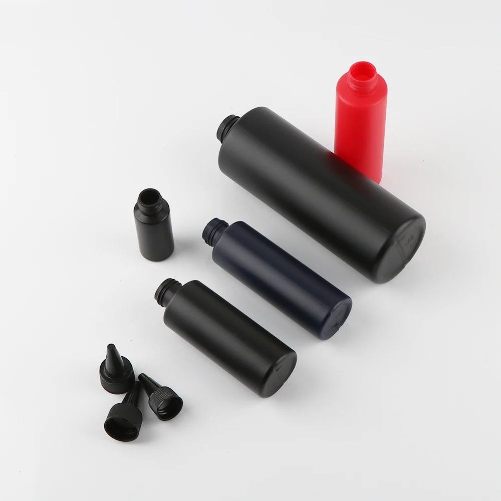 Empty 30ml 500ml 16oz 300ml 8oz 10oz Black Frosted HDPE Squeeze hair oil bottles With Twist Cap For Applicator Glue Pigment