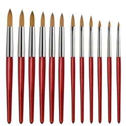 Popular Nail Art Brush Sable Acrylic Nail Brush Professional Red Wood Brush Painting Carving Tools Nails Art Gel pen