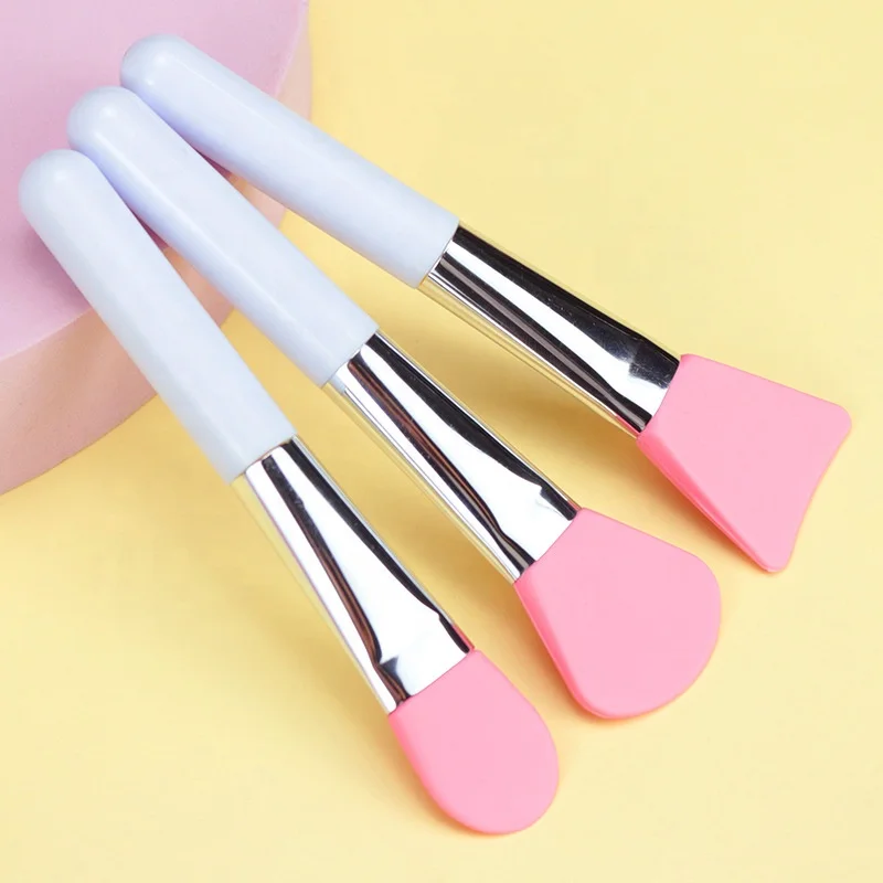 White wood handle silicon clay mask brushes cosmetic silicone brush spatula welcome custom logo