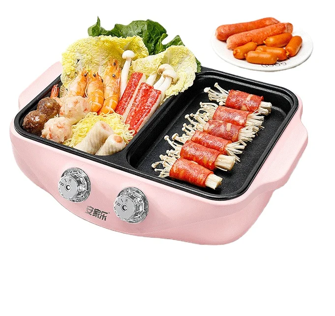 Двойная сковорода дизайн в японском стиле и бытовой электрический варочный бак 1L мини чугунная сковорода электрическая плита