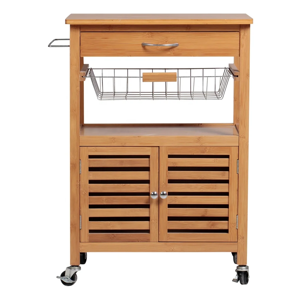 Morden movable mobile wheel wooden storage cabinet furniture serving kitchen trolley cart with baskets