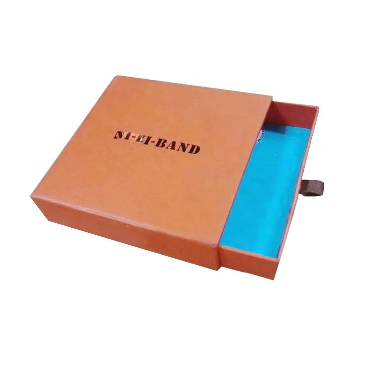 Custom printed rigid belt packing sliding drawer gift box, drawer sliding box for belt packaging with fabric insert
