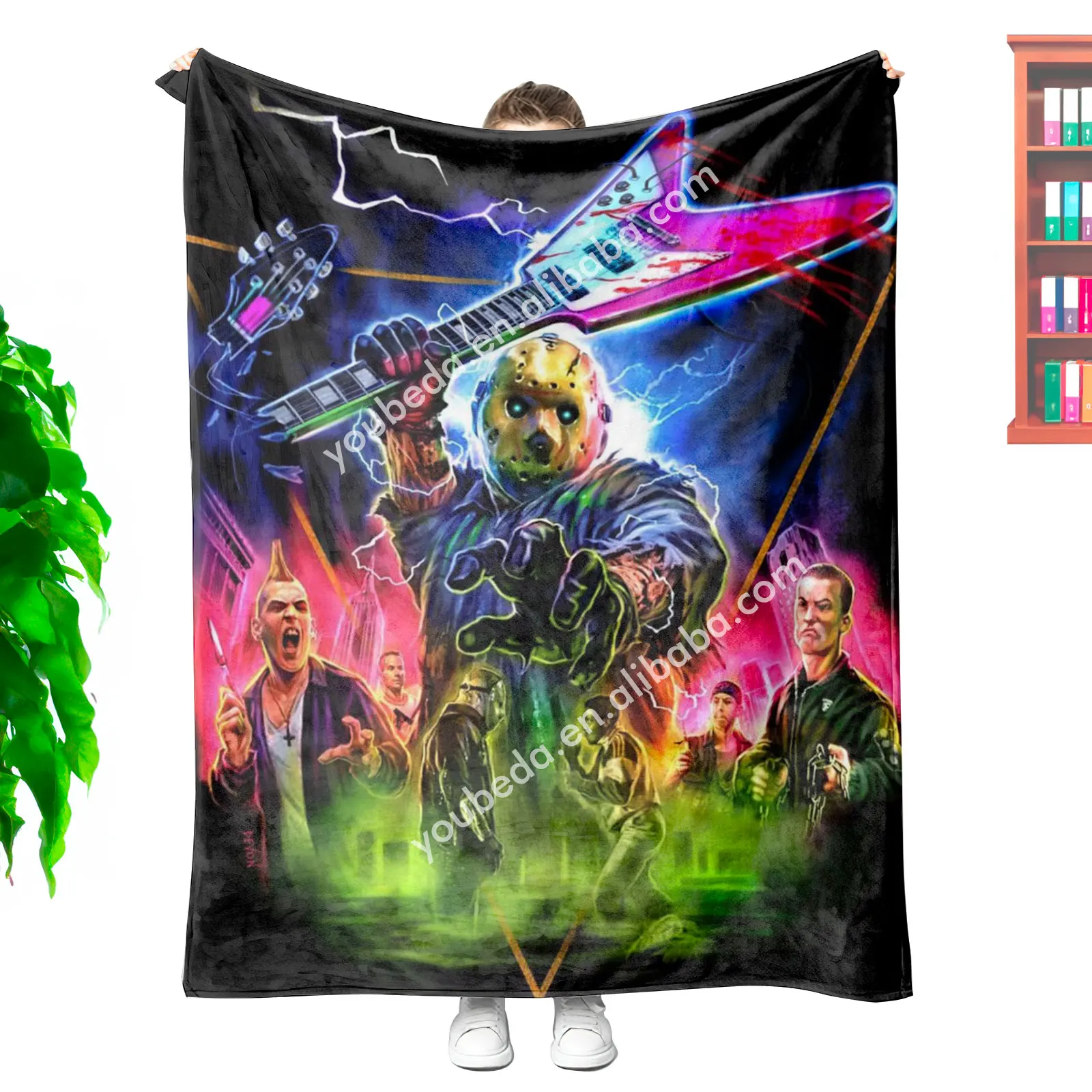 high quality custom name printing halloween scary character horror movie watching heavy queen size plush Blanket