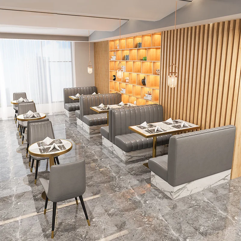 Commercial Furniture Restaurant Cafe Furniture Cafe Leather Bench Booth Sofa Artificial Stone Table And Chairs set
