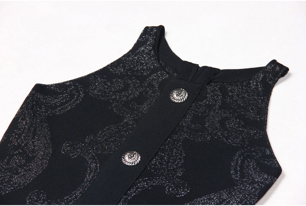 Fashion wear Custom Lady Dresses Woman Clothes Black crew Neck Sleeveless Teens Frock Jacquard Women Knit Sweater Dress