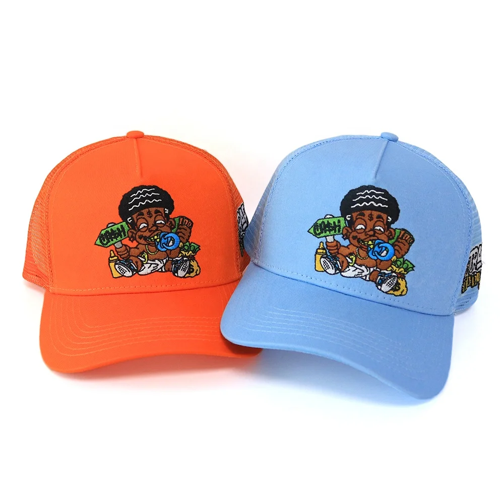 Hot Fashion Colors 5 Panel Baseball Curved Brim  Mesh Caps Custom Design Embroidery Logo  Trucker Hats