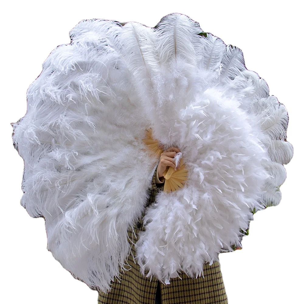 White Ostrich Feather Fans 80CM 100CM 130CM Foldable Hand Held Plumes Fan Performance Fans Party Props Stage Show Props