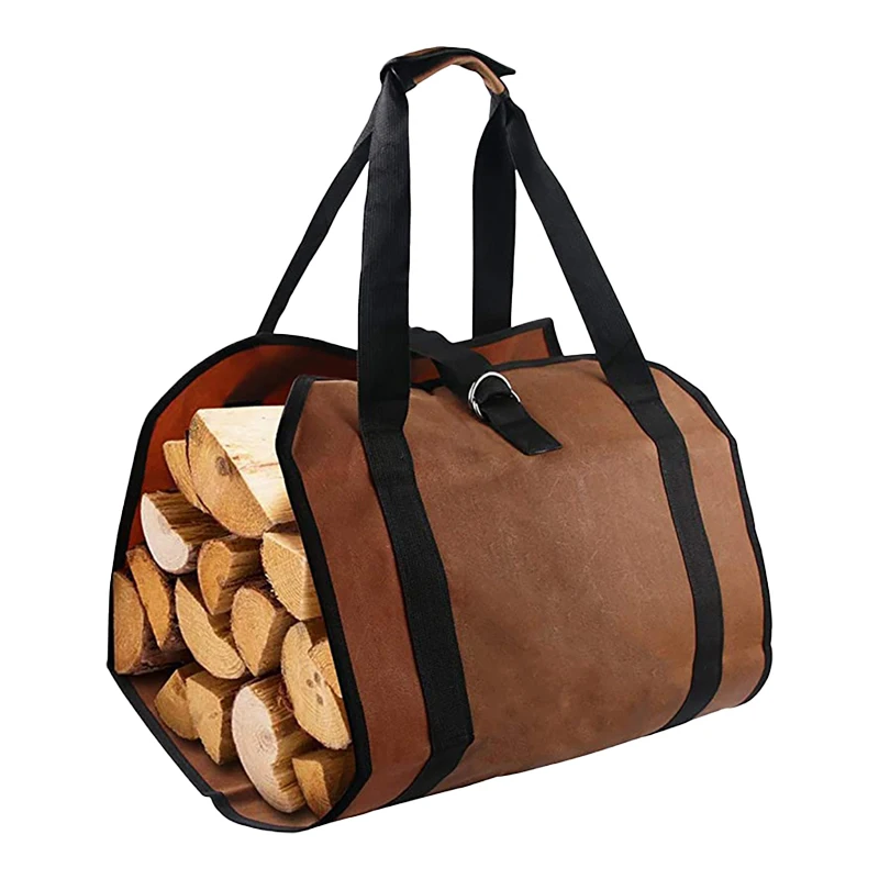 Large Canvas Log Tote Bag Indoor Fireplace Wood Frame Wood Stake Frame for Outdoor Tubular Birch Bracket