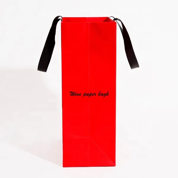 Wholesales custom print logo Tea Packaging Bag Red Small Gift square paper bag with ribbon handle
