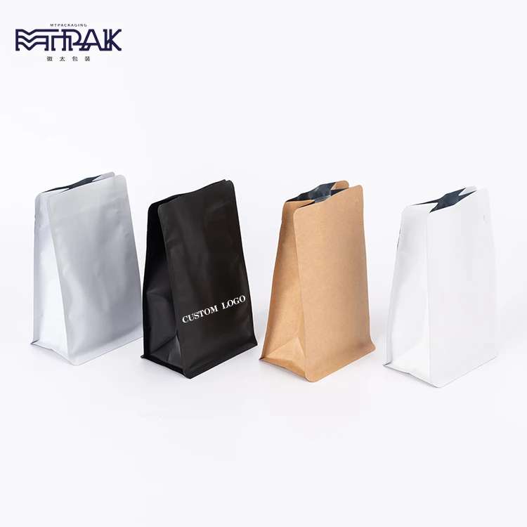 1000g 500g 250g custom logo printed one way valve flat bottom pouch coffee packing bag