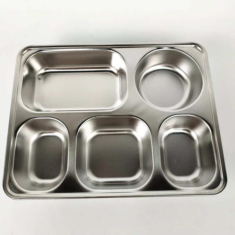 Adult & Kids 5 compartments dinner plate Stainless Steel Rectangular Thali Plate, Metal Thali, Mess Trays for hospital