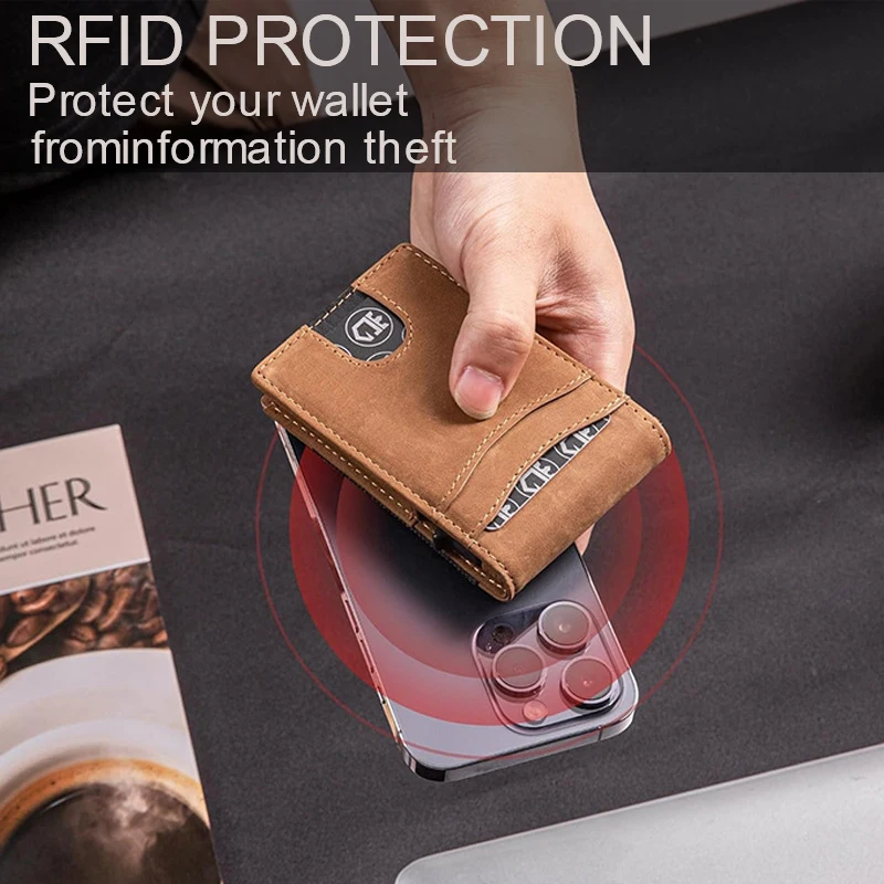 Мужской всплывающий кошелек металлический и кожаный rfid-блокирующий
