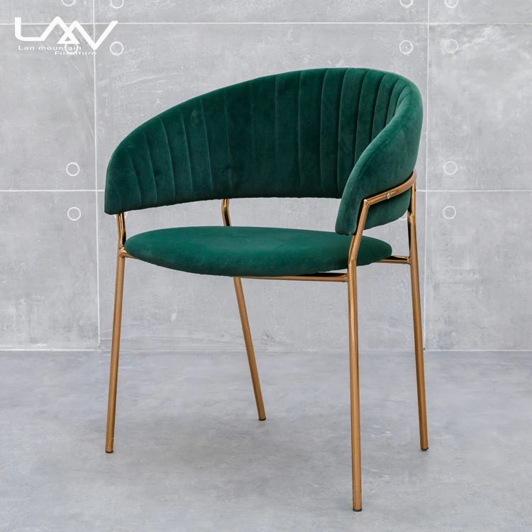 Роскошный дизайнерский шезлонг для ресторана Современные тканевые обеденные зеленые бархатные стулья с золотыми стальными металлическими