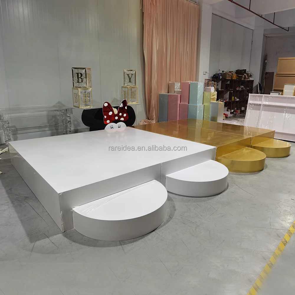 Custom Size Rectangle White Wedding Stage For Bride And Groom Round Stage Wedding Platform White Acrylic Stage