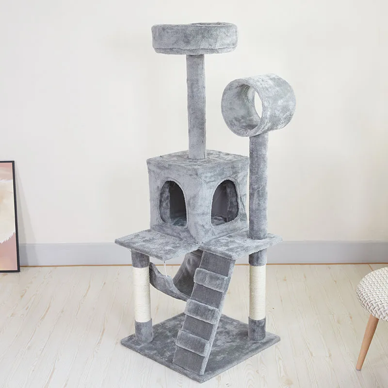 Newest Cat Grey Tree with Cat Condo and Big Hammock Indoor Cat Tree