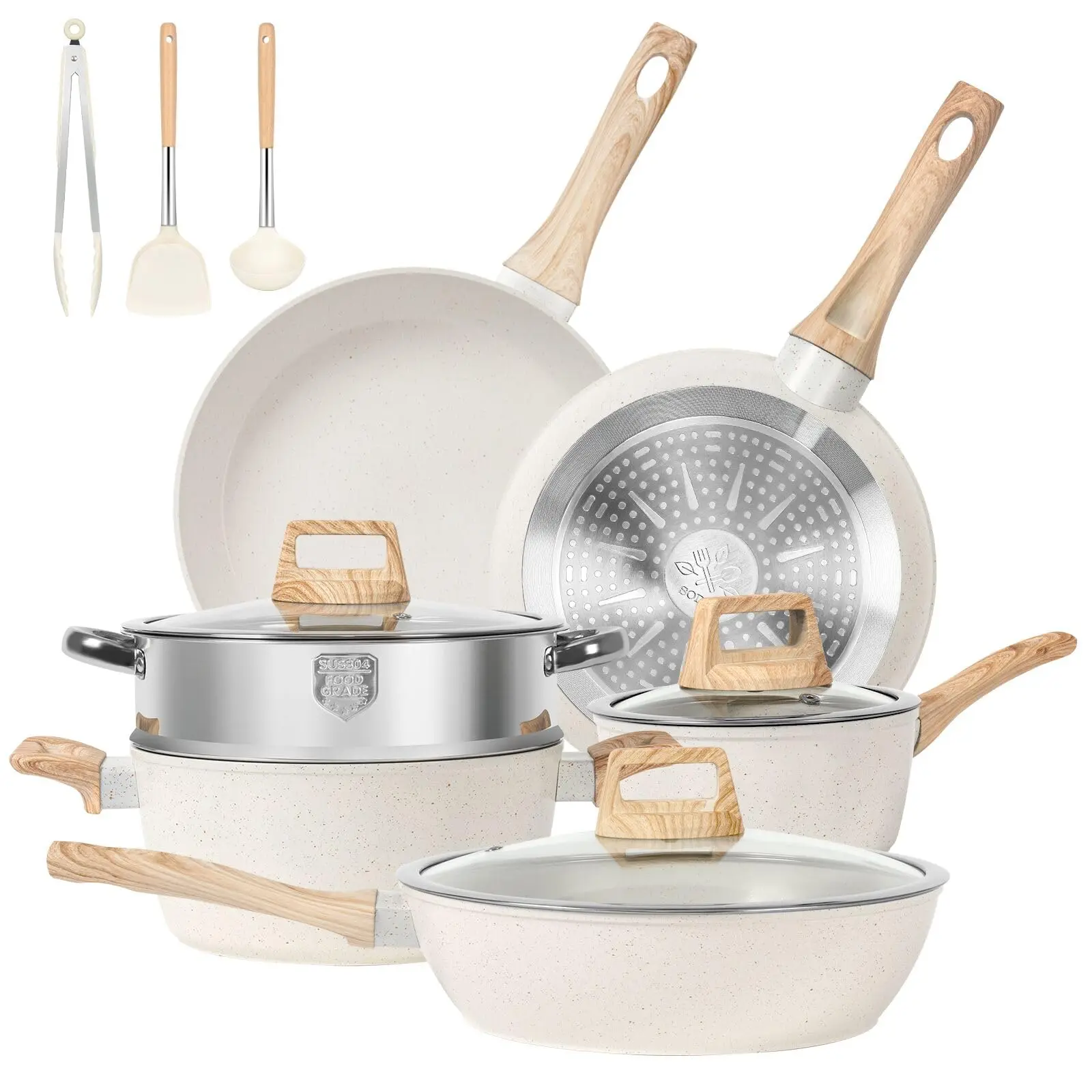 Eco-Friendly Nonstick Granite Stone Coating Cookware 12Pcs Set Induction Casseroles Saucepan Frying Pans PFOS PFOA Free Kitchen