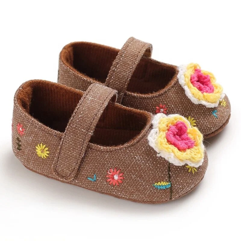 9 Month Fall Crochet Flower Crawling Fancy Kids Baby Girl Footwear Shoes
