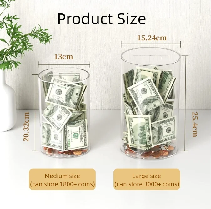 Customized Clear Acrylic Piggy Bank Saving Money Piggy Bank Coin Bank For Kids