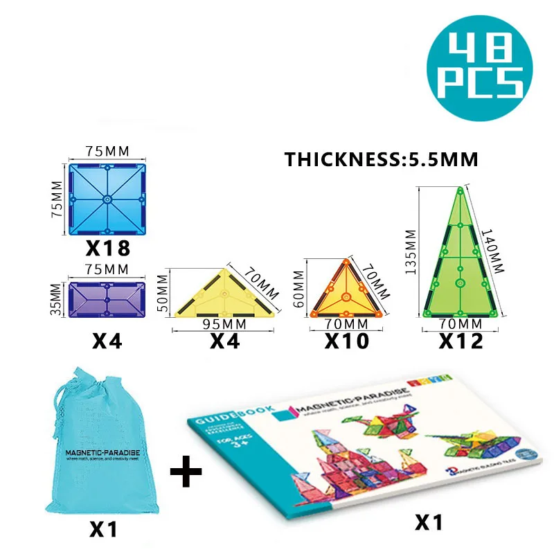 2020 Kids Magnet Toys 48 PCS Magnetic Building Tiles Wholesale