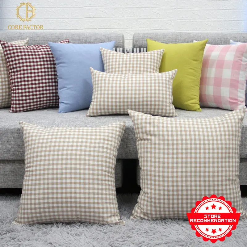 Nordic cotton and linen pillow with simple striped checkered headboard, sofa cushion, pillowcase, office car cushion