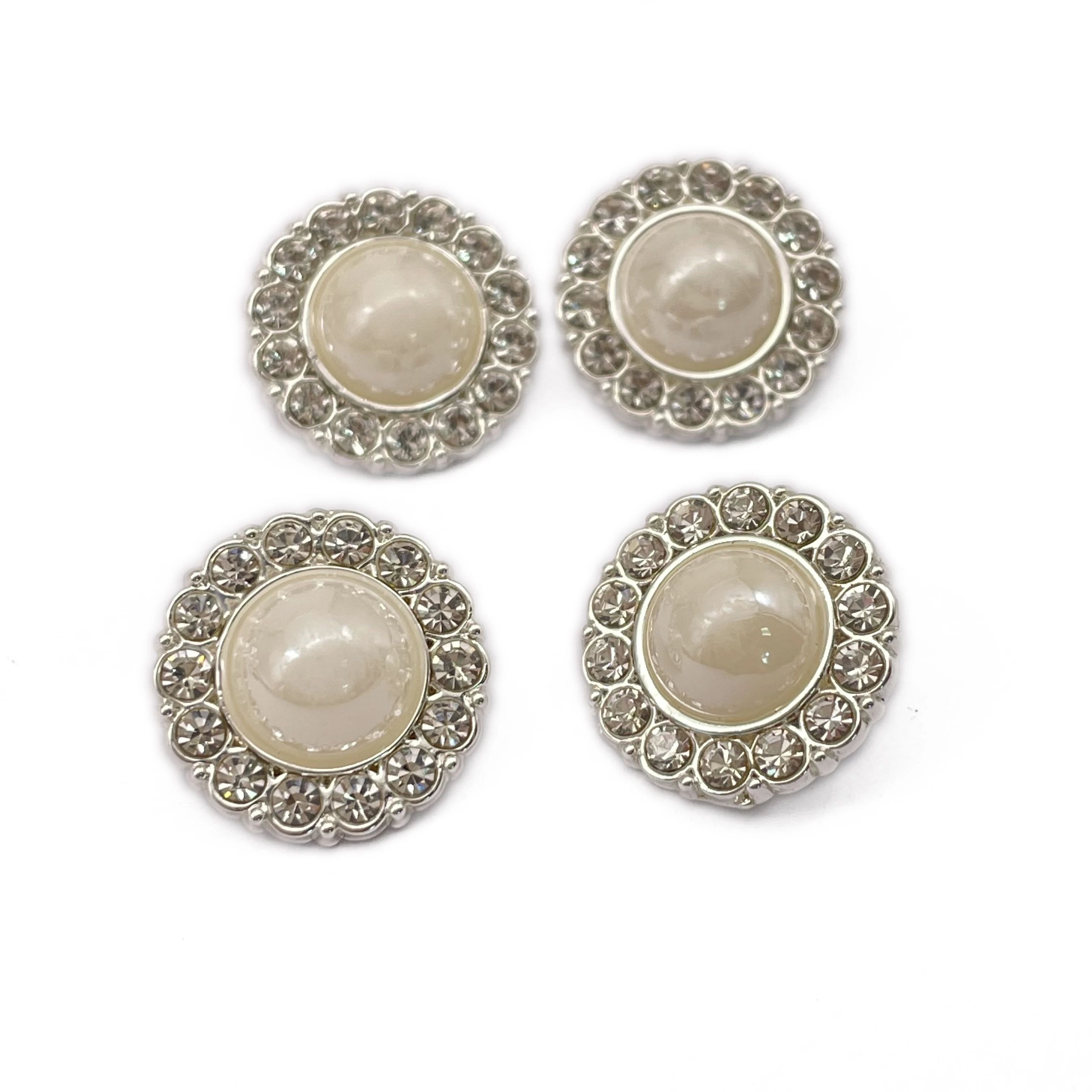 15mm Manufactures high quality metal Diamond pearl silver shirt button for clothing