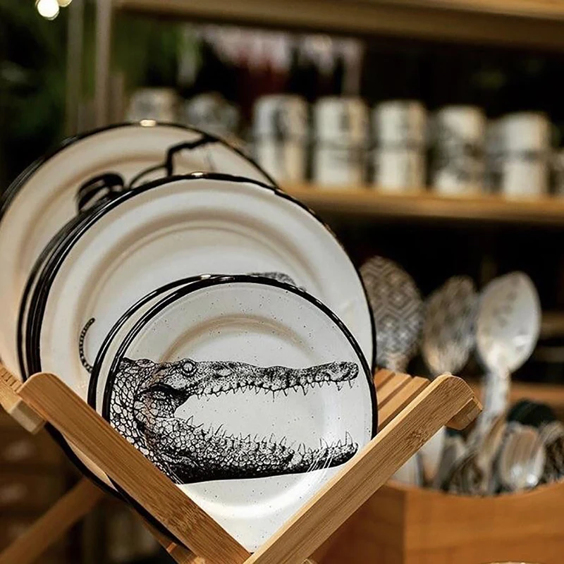 Customize printed portable china porcelain ceramic enamel metal steel round tea plate