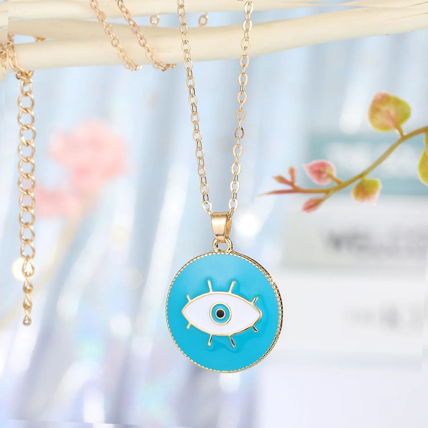 Wholesale Gold Plated Multi Colors Enamel Turkish Evil Eye Pendant Necklace for Women