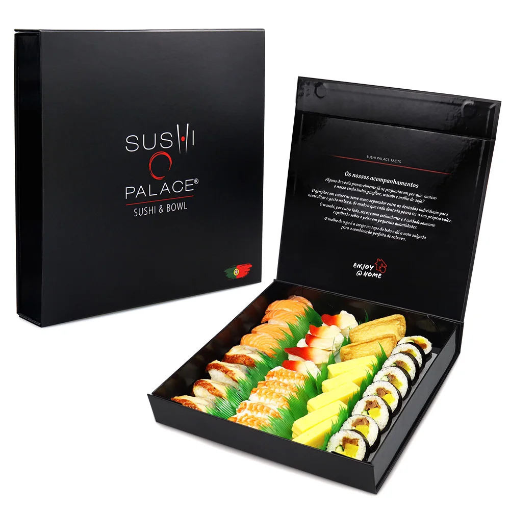 Luxury Magnetic Box for Sushi Food Packaging Custom Logo Rigid Board Folded Takeout Box For Sushi