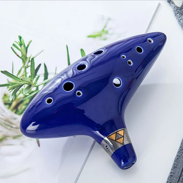 
New Arrival 12 Hole Ocarina Ceramic Alto C Legend of Zelda Ocarina Flute Blue Instrument decoration for zelda games with stand 
