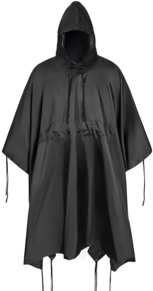 Sturdyarmor Waterproof rainwears black PVC PU Raincoat Outdoor Camping Combat Tactical Rain camouflage poncho