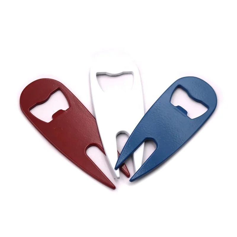 Custom engraved logo red white blue color metal zinc alloy bottle opener golf divot tool good quality