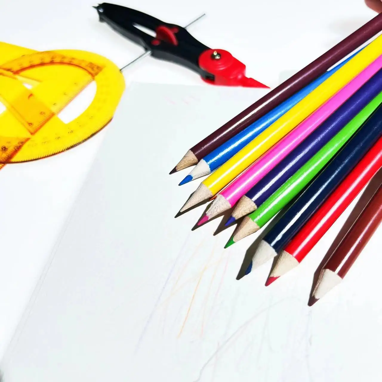 colour pencil  Student Drawing Stationery Plastic Ruler Triangular Protractor 30cm Set Ruler Learning Combination Ruler