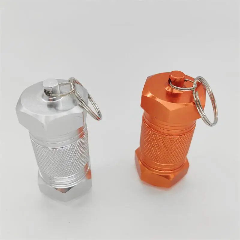 -JKYP-006  aluminum  capsule shaped pill box waterproof travel round designer keychain mini pill