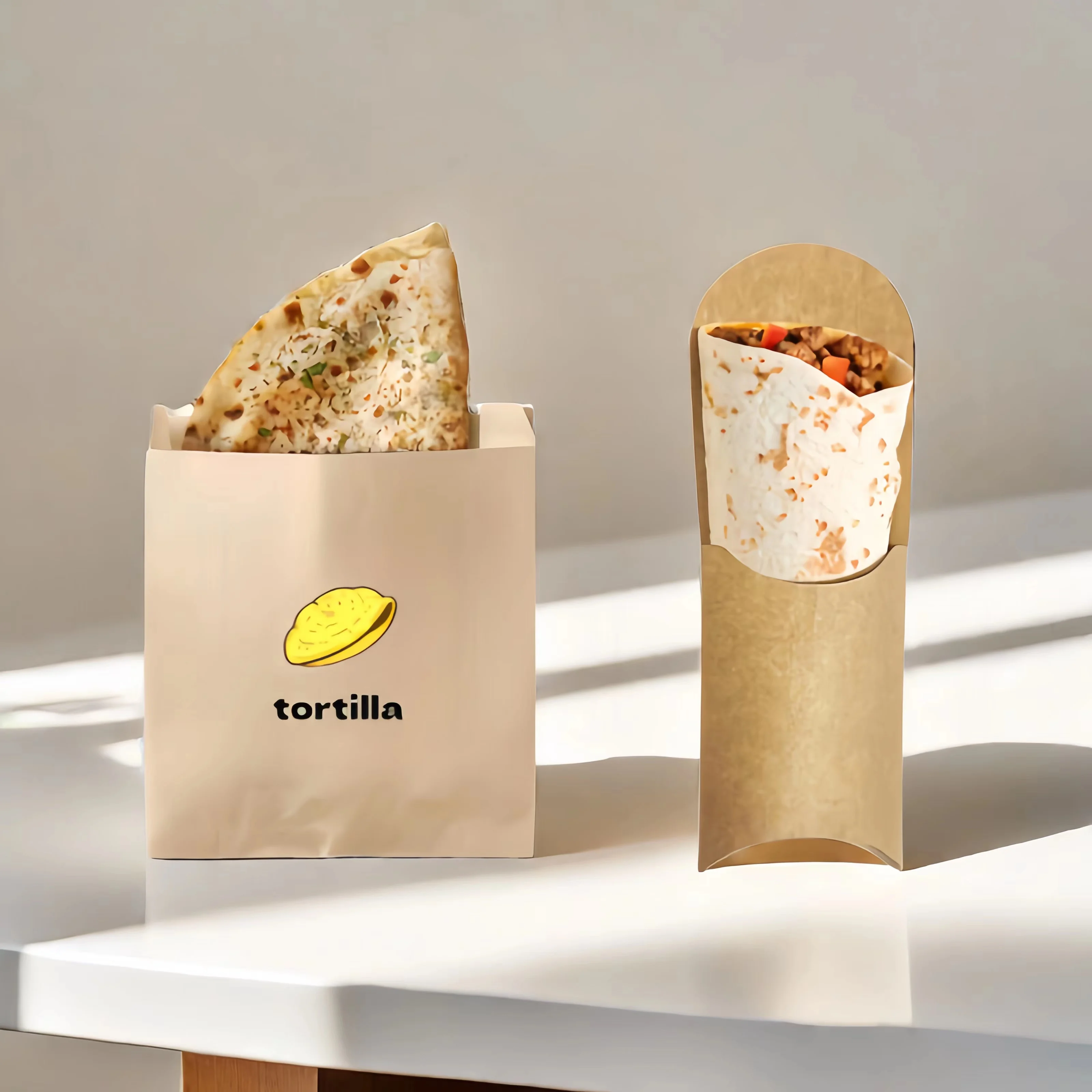 Custom Design Pita Bags for packaging Kraft Paper Burrito Snack Bags Delivery Box Taco Paper Brown Corn Tortilla Bags Floders