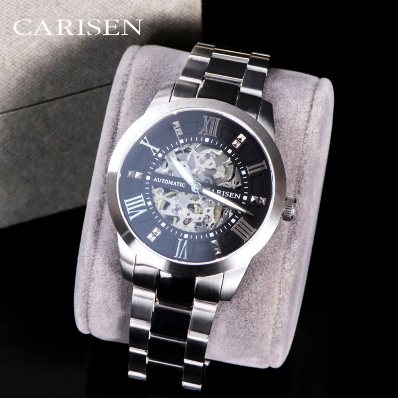 Carisen Brand High Quality Automatic Movement Stainless Steel Case 42mm Genuine Leather Strap Black Pilot Odm Men Watch