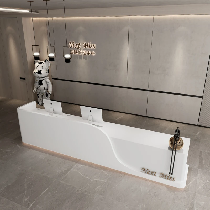 Modern Pink Beauty Salon Front Table White Marble Cashier Reception Counter Desk Luxury Checkout Counters For Hotel