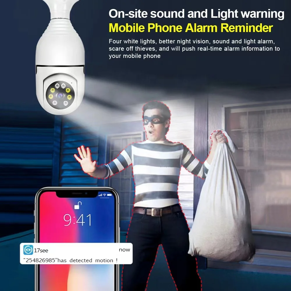 High quality Tuya smart 3mp 2.4g wireless wifi cctv e27 PTZ IP light bulb security camera 360 panoramic with Two-way speech